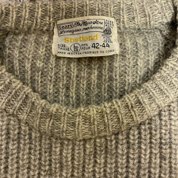 Vintage Sears Shetland Chunky wool sweater Large Men Blue - Picture 3 of 7